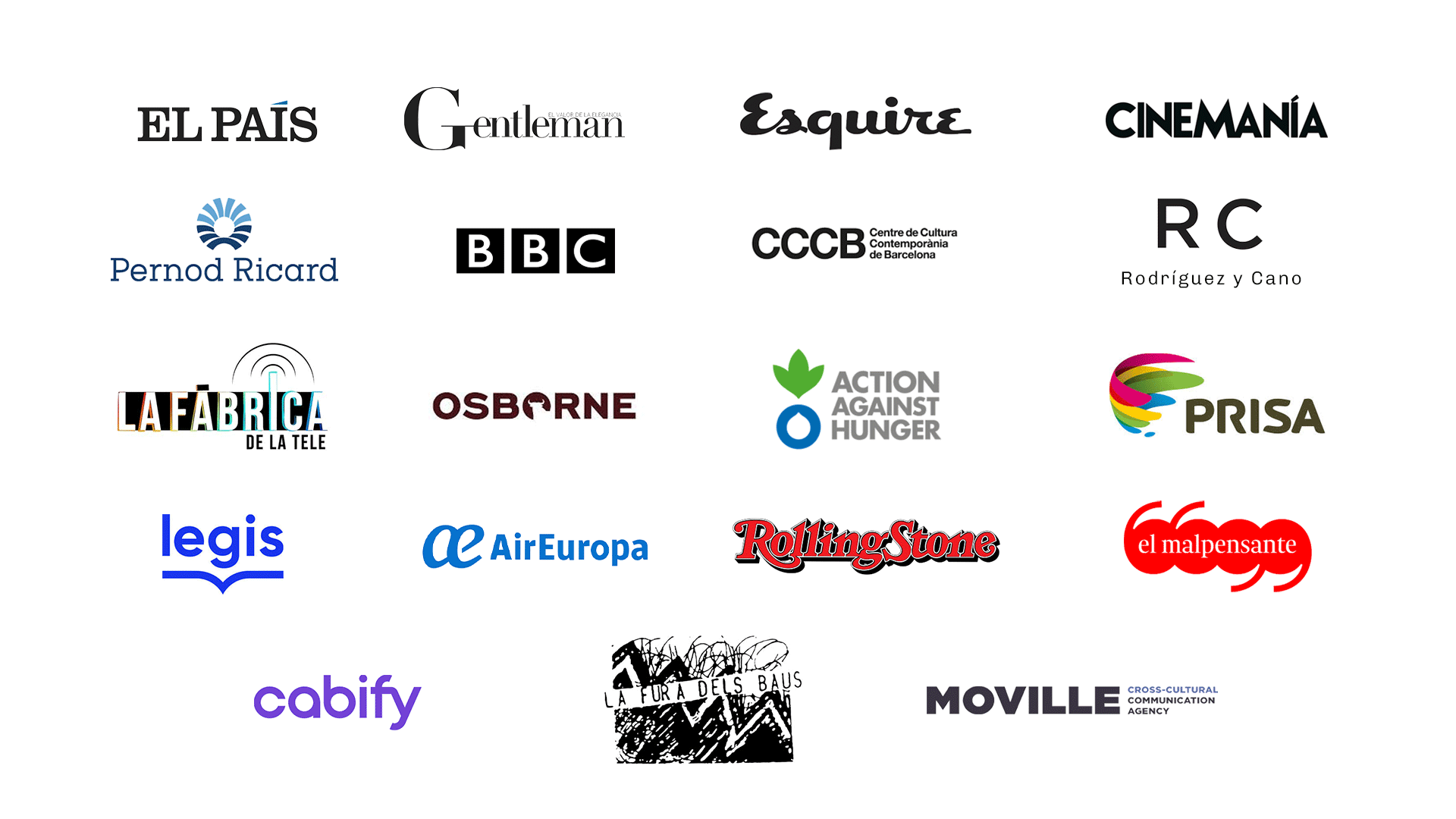 Gráfica de clientes que muestra los logos de las marcas con las que hemos trabajado